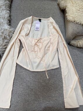 wild fable Cream Lace-Up Long Sleeve Corset Top